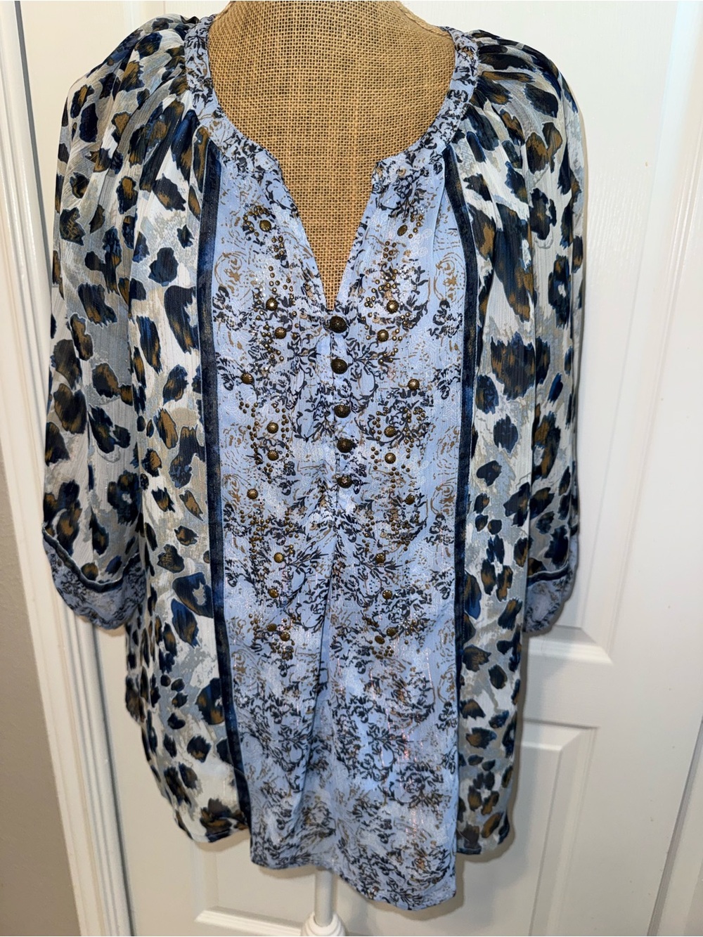 Blue Floral & Leopard Print Boho Tunic